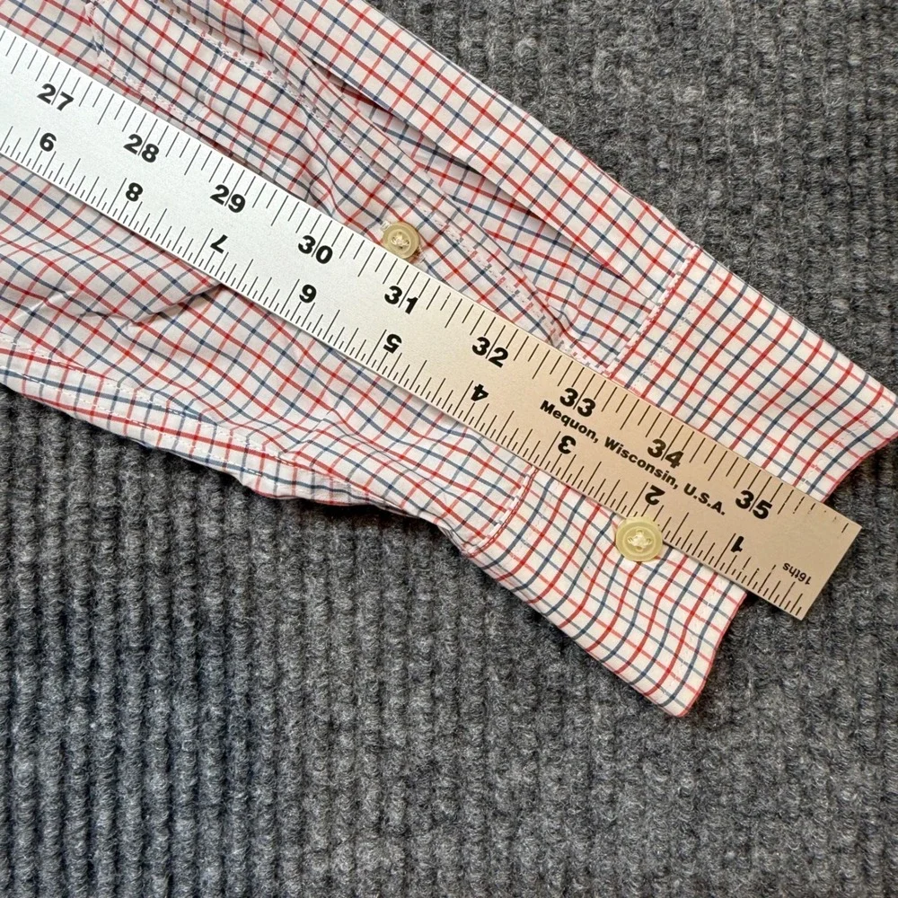 Banana Republic Tech Stretch Shirt Mens L Slim Fit Red Blue Plaid Button Down